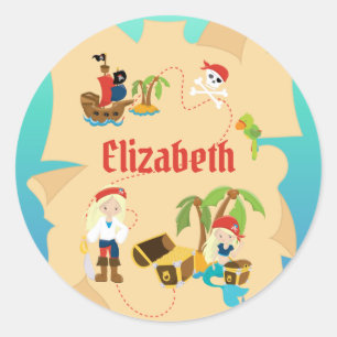 Fun Personalised Pirate Girl Treasure Map Classic Round Sticker