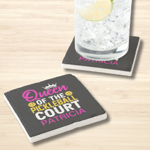 Fun Personalised Queen of the Pickleball Court Stone Coaster