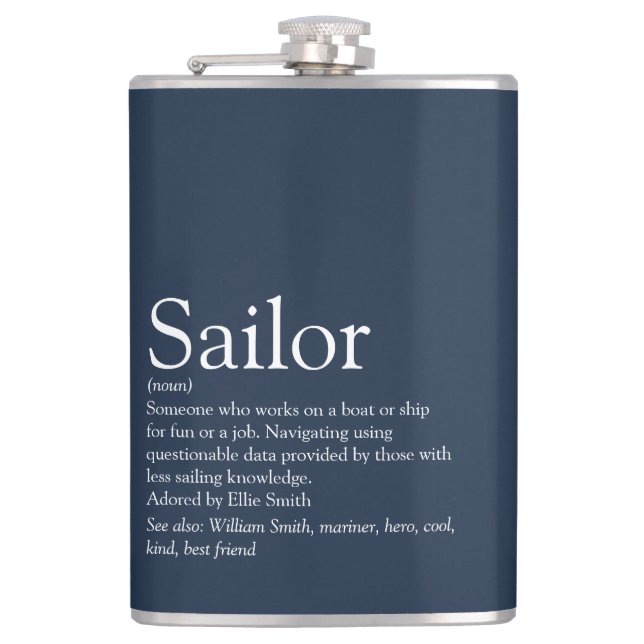 Fun Personalised Sailor Definition Navy Blue  Hip Flask (Front)
