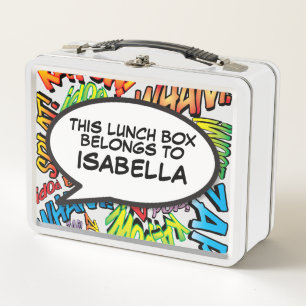 Fun Personalised Speech Bubble Saying Colourful Metal Lunch Box