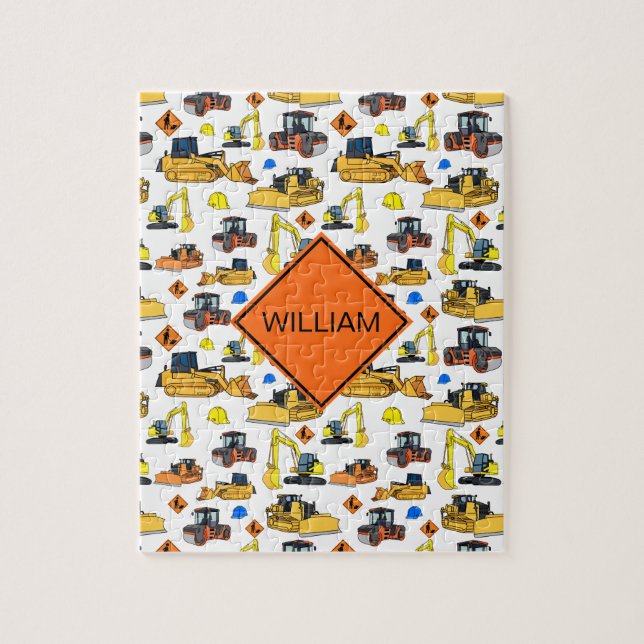 Fun Personalized Construction Vehicles Pattern Jigsaw Puzzle (Vertical)