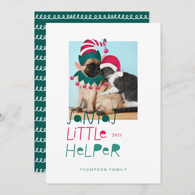 Fun Pet Christmas Santas Little Helper Elf & Santa Holiday Card (Front/Back)