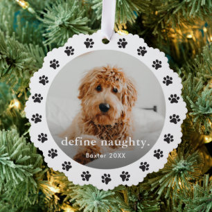 Fun Pet Paw Print Naughty Photo Christmas Holiday Tree Decoration Card