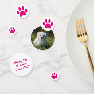 Fun Pet Photo Birthday Party Pink Paw Prints Confetti