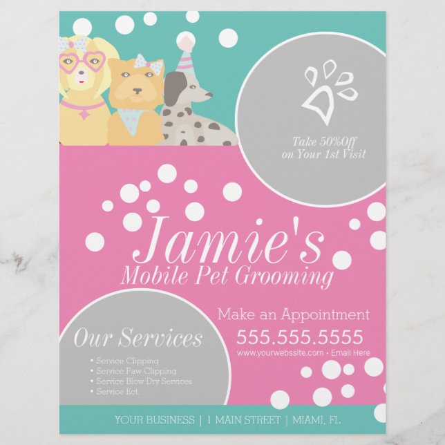 Fun Pet Services Grooming Dog Bubbles  Flyer (Front)
