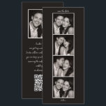 Fun Photo Booth Wedding QR Code Modern Black Save The Date<br><div class="desc">This wedding card features a photo booth strip layout on a black background with a relaxed handwritten style. The vertical photo sequence adds a fun, personal feel while keeping the design clean and easy to read. The back includes a QR code linking to your wedding website so guests can quickly...</div>