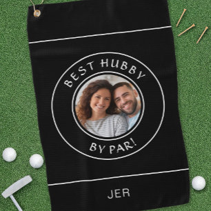 Fun Photo Golfer Best Hubby By Par Black Modern Golf Towel