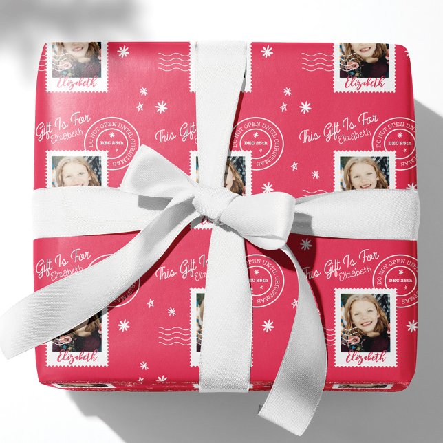 Fun Photo Stamp Gift Identifier Open On Christmas Wrapping Paper (Creator Uploaded)