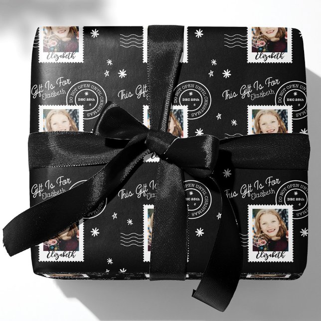 Fun Photo Stamp Gift Identifier Open On Christmas  Wrapping Paper (Creator Uploaded)