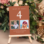 Fun Photo Terracotta Wedding Table Number<br><div class="desc">Have some fun with your wedding reception decor with these terracotta table number cards where each table number corresponds to photos of the bride and groom at the same age. For example, for Table 4, personalise the table number with "4" and add photos of the bride and groom when they...</div>