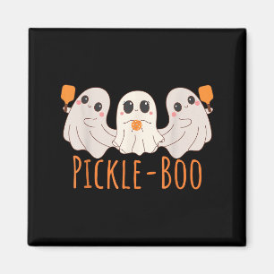 Fun pickle-boo ghost playing pickleball halloween magnet