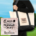 Fun Pickleball Gal Queen of the Court Tote Bag<br><div class="desc">Yes, there is a queen of the pickleball court in your life who would really enjoy this special tote bag as a gift. Yes -- Queen of the Pickleball Court with lots of glam and some glitter with a rose gold background and personalised with her name. Any design questions, just...</div>