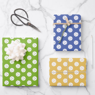Fun Pickleball Patten Blue Green Orange Wrapping Paper Sheet