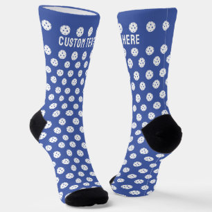 Fun Pickleball Pattern Blue White Sports Balls Socks