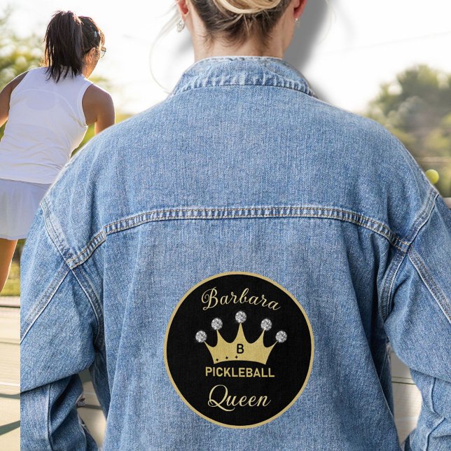 Fun Pickleball Queen Crown Initial Name Denim Jacket (Creator Uploaded)