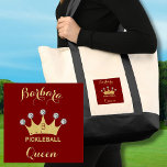 Fun Pickleball Queen Glam Monogram Name Gold     Tote Bag<br><div class="desc">Pickleball Gal -- Fun Glitz Glam Gold Diamonds on her Crown -- she'll be a winner with this special tote bag -- truly makes her the queen of the court -- Glamourous with the gold crown and just a bit "over the top" but ready to play her game. This is...</div>