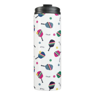 Fun Pickleball Sport Striped Paddle Dink Blue Thermal Tumbler