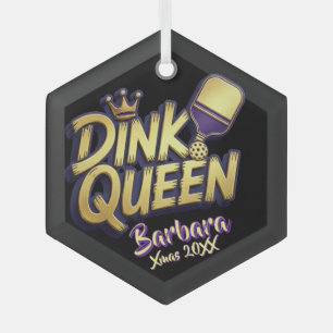 Fun Pickleball Sports Dink Queen Quote Custom Name Glass Tree Decoration