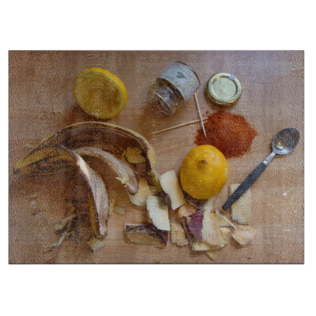 fun picture of cooking ingredients of lemons cutting board (Front)