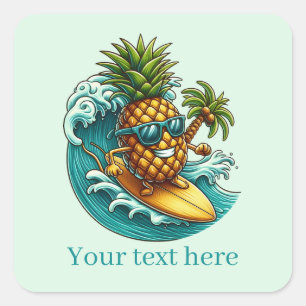 Fun Pineapple beach surfing add text  Square Sticker