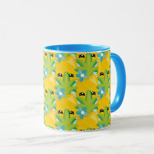 Fun Pineapple Flower Blue Mug