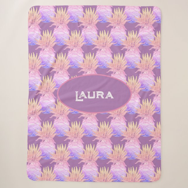 Fun Pineapple Pattern  Sherpa Blanket (Front)