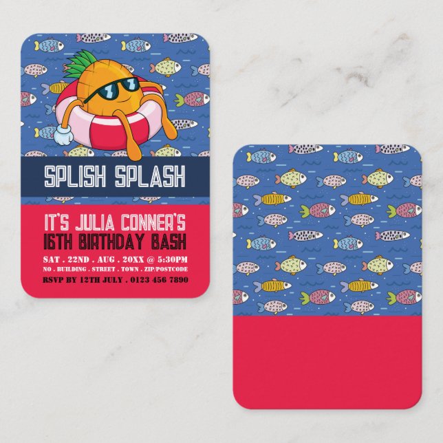 Fun Pineapple, Pool Party Birthday Handout Tickets (Front/Back)