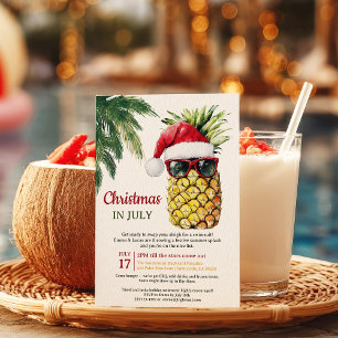 Fun Pineapple Santa Christmas in July Summer Party Invitation