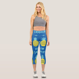 Fun Pineapple Vintage Card Design Capri Leggings