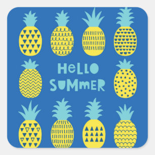 Fun Pineapple Vintage Card Design Square Sticker