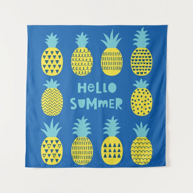Fun Pineapple Vintage Card Design Tapestry (Front)