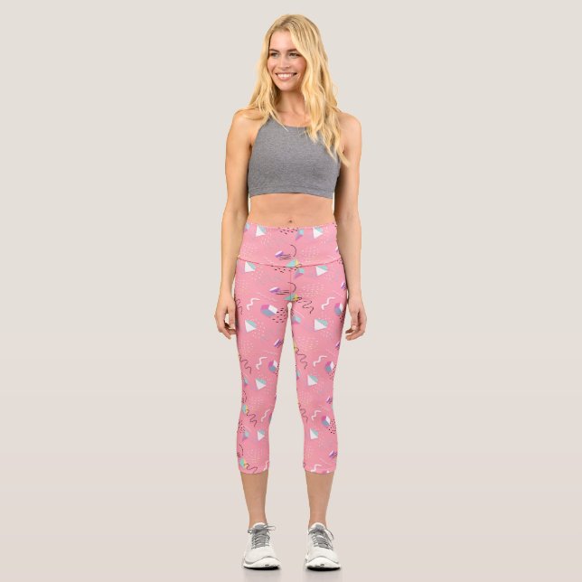 Fun Pink 1990s Throwback Graphics Capri Leggings (Front)