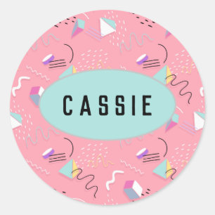 Fun Pink 1990s Throwback Graphics Classic Round Sticker