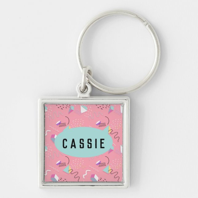 Fun Pink 1990s Throwback Graphics Key Ring (Front)