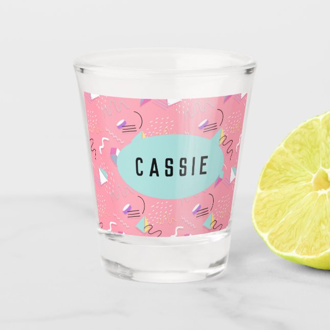 Fun Pink 1990s Throwback Graphics Personalised Shot Glass (Front)