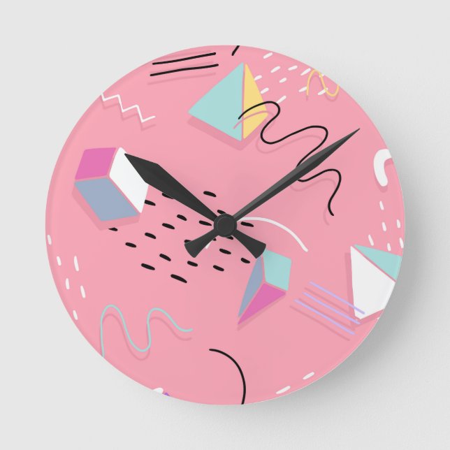 Fun Pink 1990s Throwback Graphics Round Clock (Front)