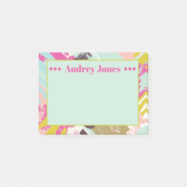 Fun Pink and Aqua Abstract Art Name Notes (Front)