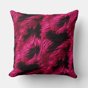 Fun Pink and Black faux monster fur texture Cushion