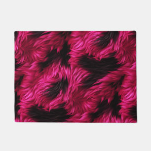 Fun Pink and Black faux monster fur texture Doormat