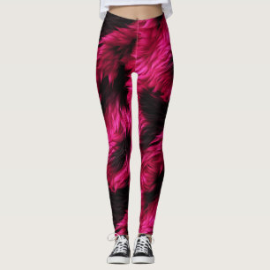 Fun Pink and Black faux monster fur texture Leggings