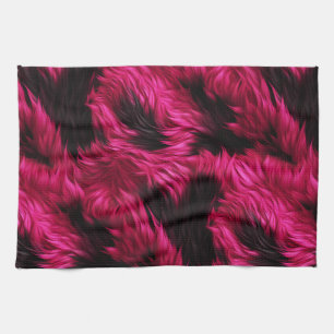 Fun Pink and Black faux monster fur texture Tea Towel