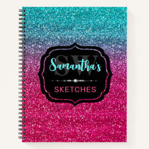 Fun Pink and Blue Gradient Monogram Sketchbook Notebook