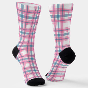 Fun Pink And Blue Tartan Christmas Socks