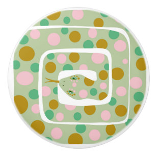 Fun Pink and Green Abstract Polka Dotted Snake Ceramic Knob