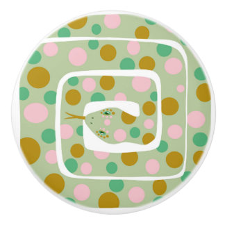 Fun Pink and Green Abstract Polka Dotted Snake Ceramic Knob