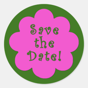 Fun Pink and Green Save the Date Stickers