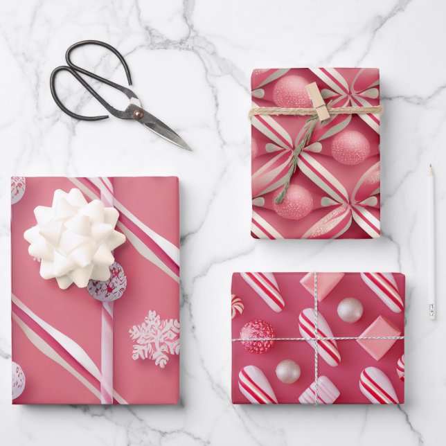 Fun Pink and Peppermint Candy Lane Collection  Wrapping Paper Sheet (Front)