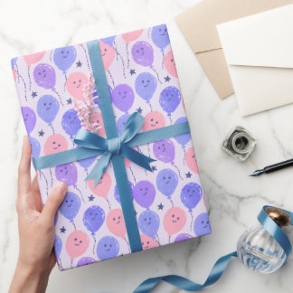Fun Pink and Purple Playful Balloons Wrapping Paper