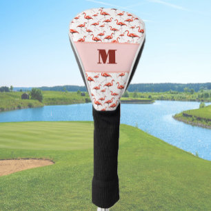 Fun pink and white custom monogram ladies flamingo golf head cover