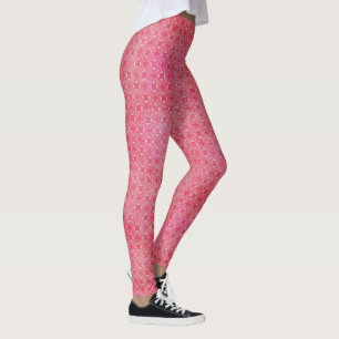 Fun Pink and White Geometric Pattern Leggings